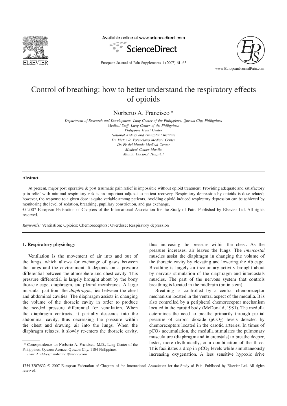 Control of breathing: how to better understand the respiratory effects of opioids