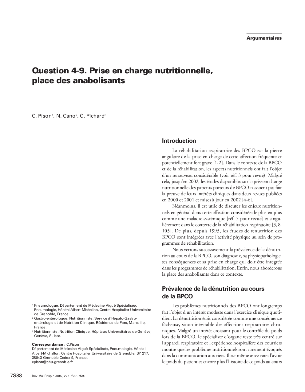 Question 4-9. Prise en charge nutritionnelle, place des anabolisants