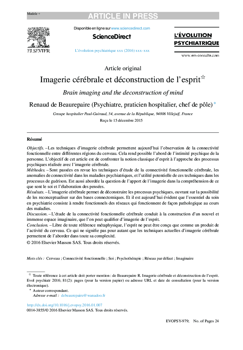 Imagerie cérébrale et déconstruction de l'esprit