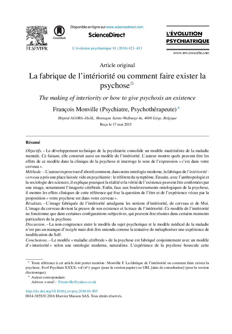 La fabrique de l'intériorité ou comment faire exister la psychose