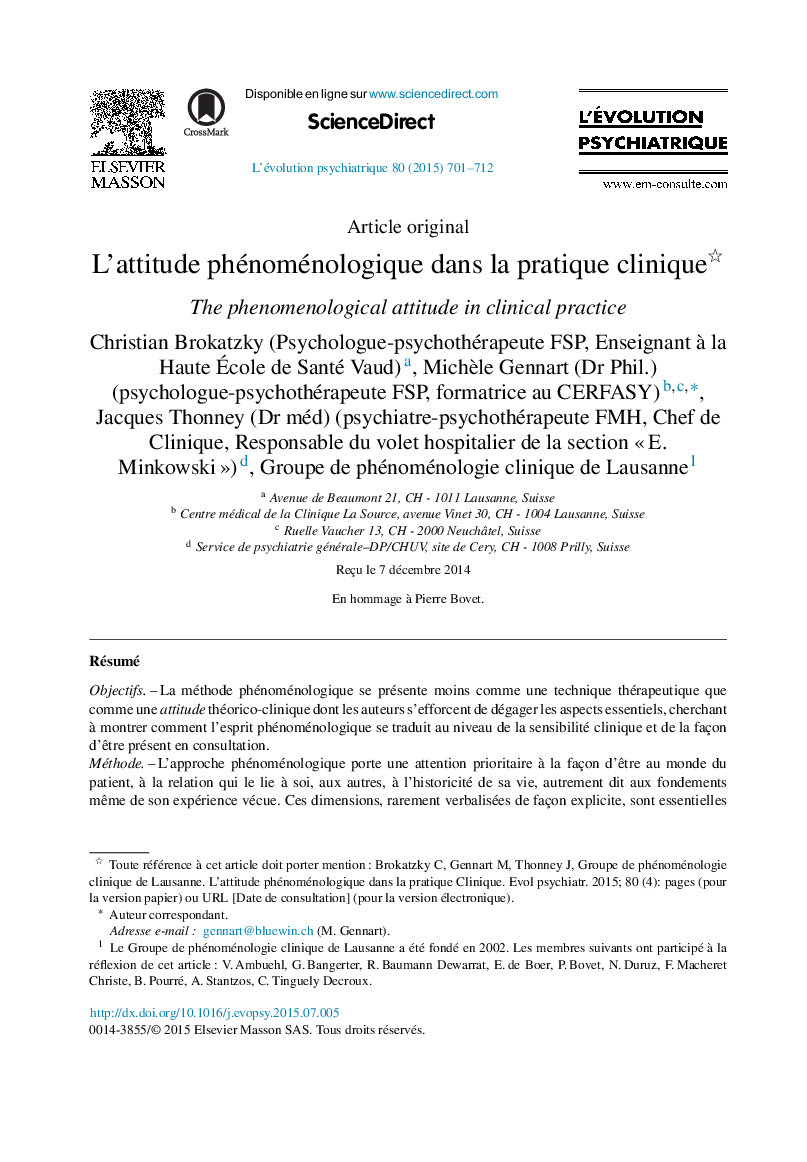 L’attitude phénoménologique dans la pratique clinique 