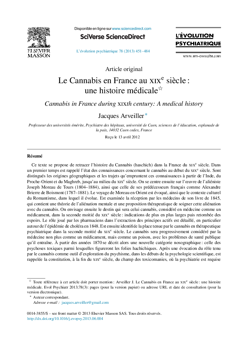 Le Cannabis en France au xixe siècle : une histoire médicale 