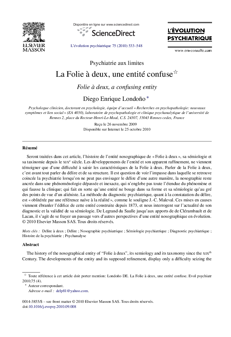 La Folie à deux, une entité confuse 