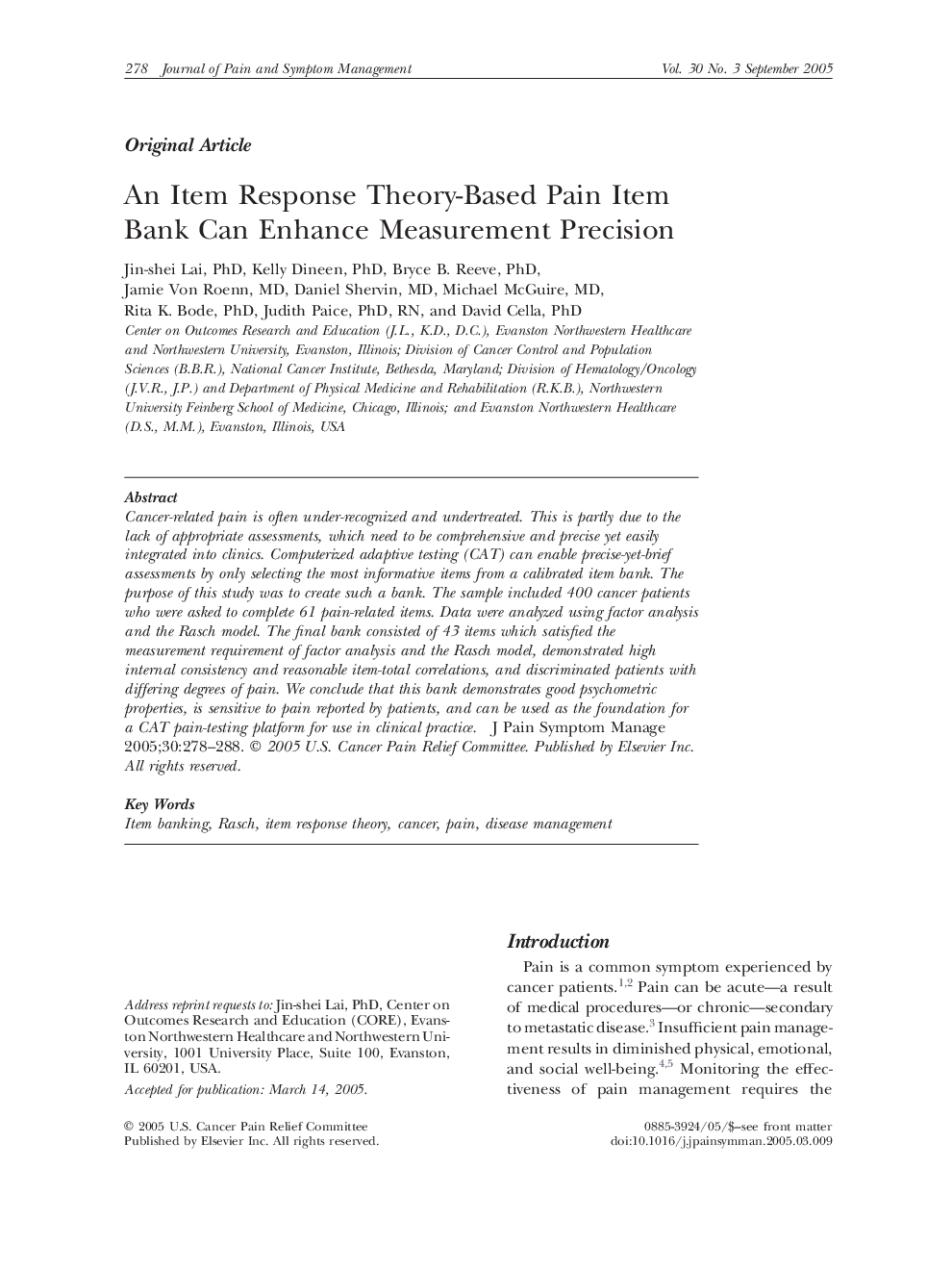An Item Response Theory-Based Pain Item Bank Can Enhance Measurement Precision