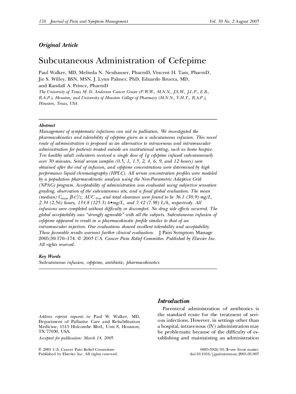 Subcutaneous Administration of Cefepime