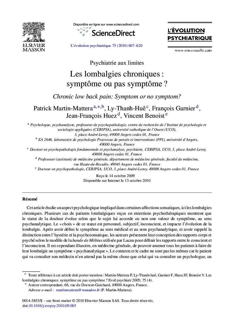 Les lombalgies chroniques : symptôme ou pas symptôme ? 