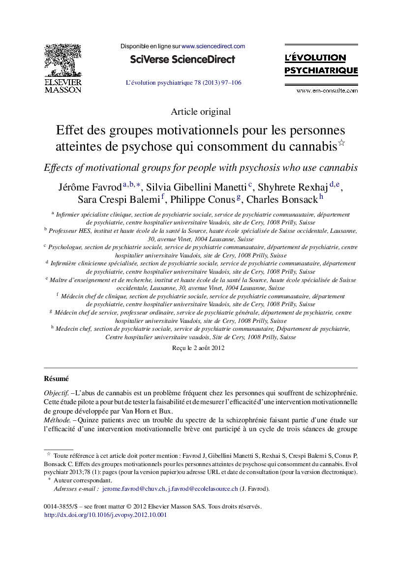 Effet des groupes motivationnels pour les personnes atteintes de psychose qui consomment du cannabis 