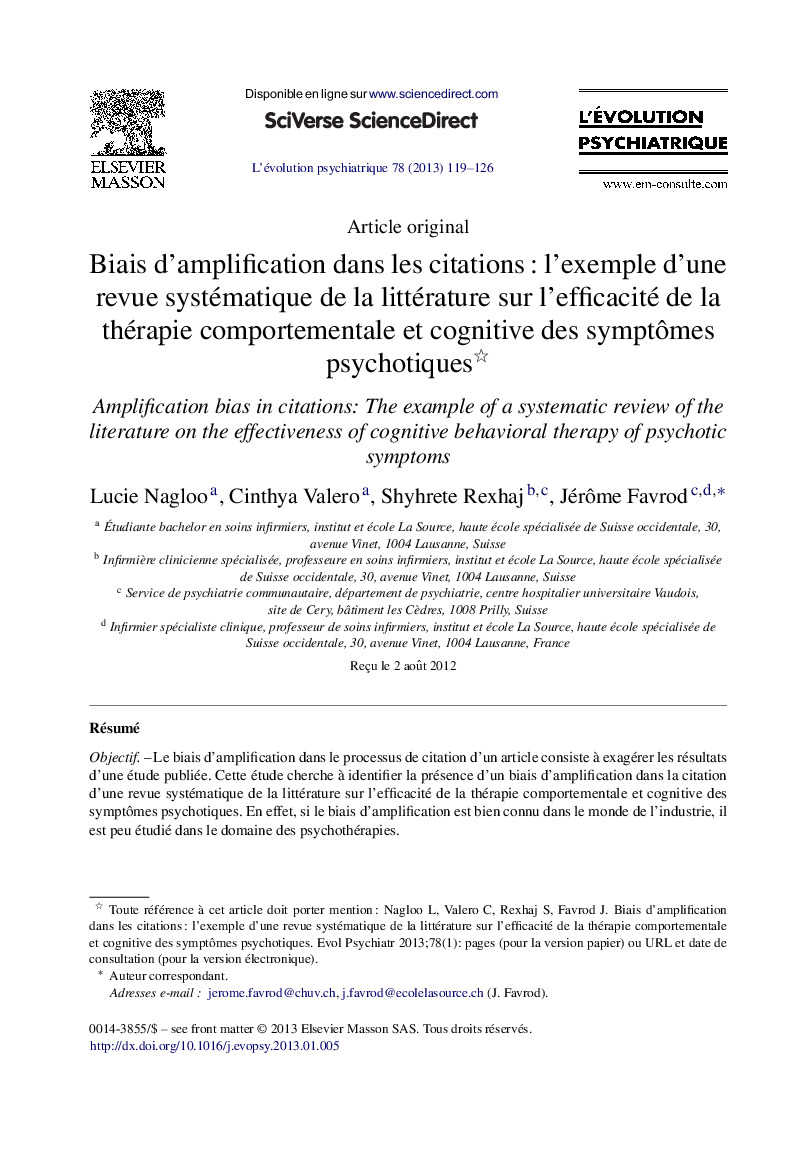 Biais d’amplification dans les citations : l’exemple d’une revue systématique de la littérature sur l’efficacité de la thérapie comportementale et cognitive des symptômes psychotiques 