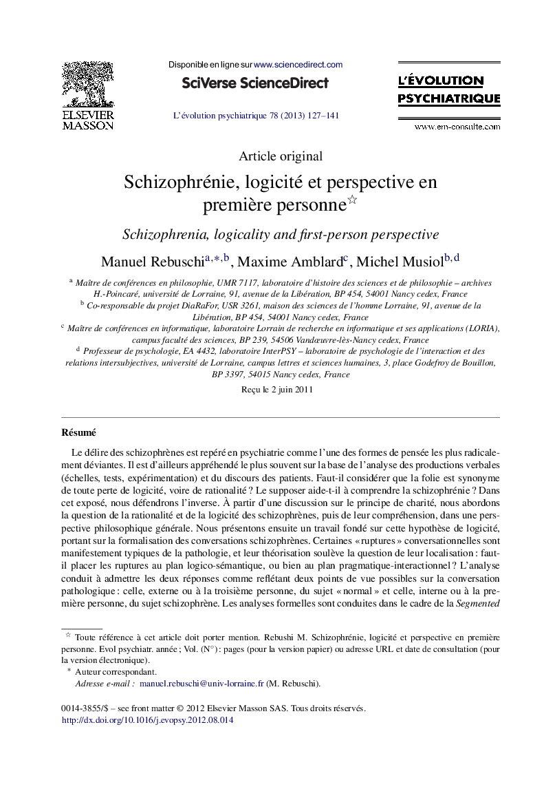 Schizophrénie, logicité et perspective en première personne 