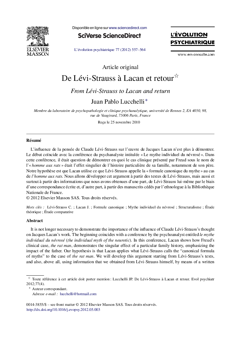 De Lévi-Strauss à Lacan et retour 