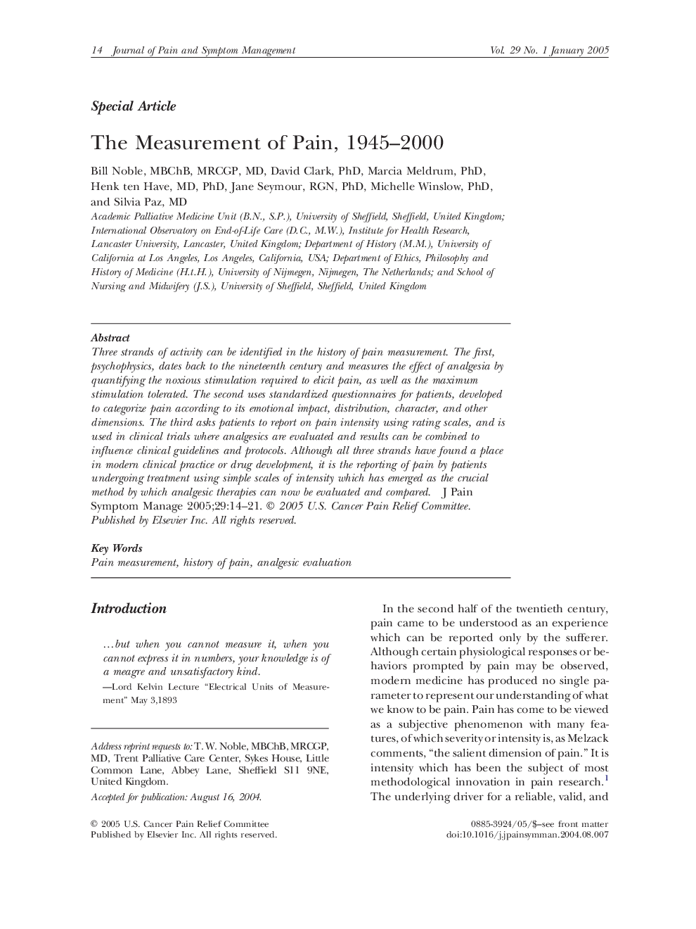 The measurement of pain, 1945-2000