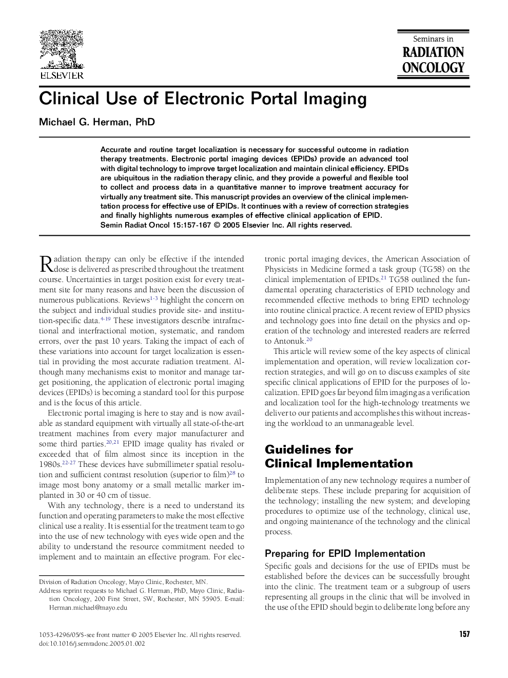 Clinical Use of Electronic Portal Imaging
