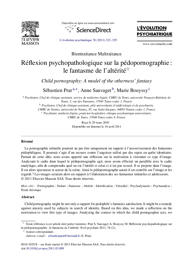 Réflexion psychopathologique sur la pédopornographie : le fantasme de l’altérité 