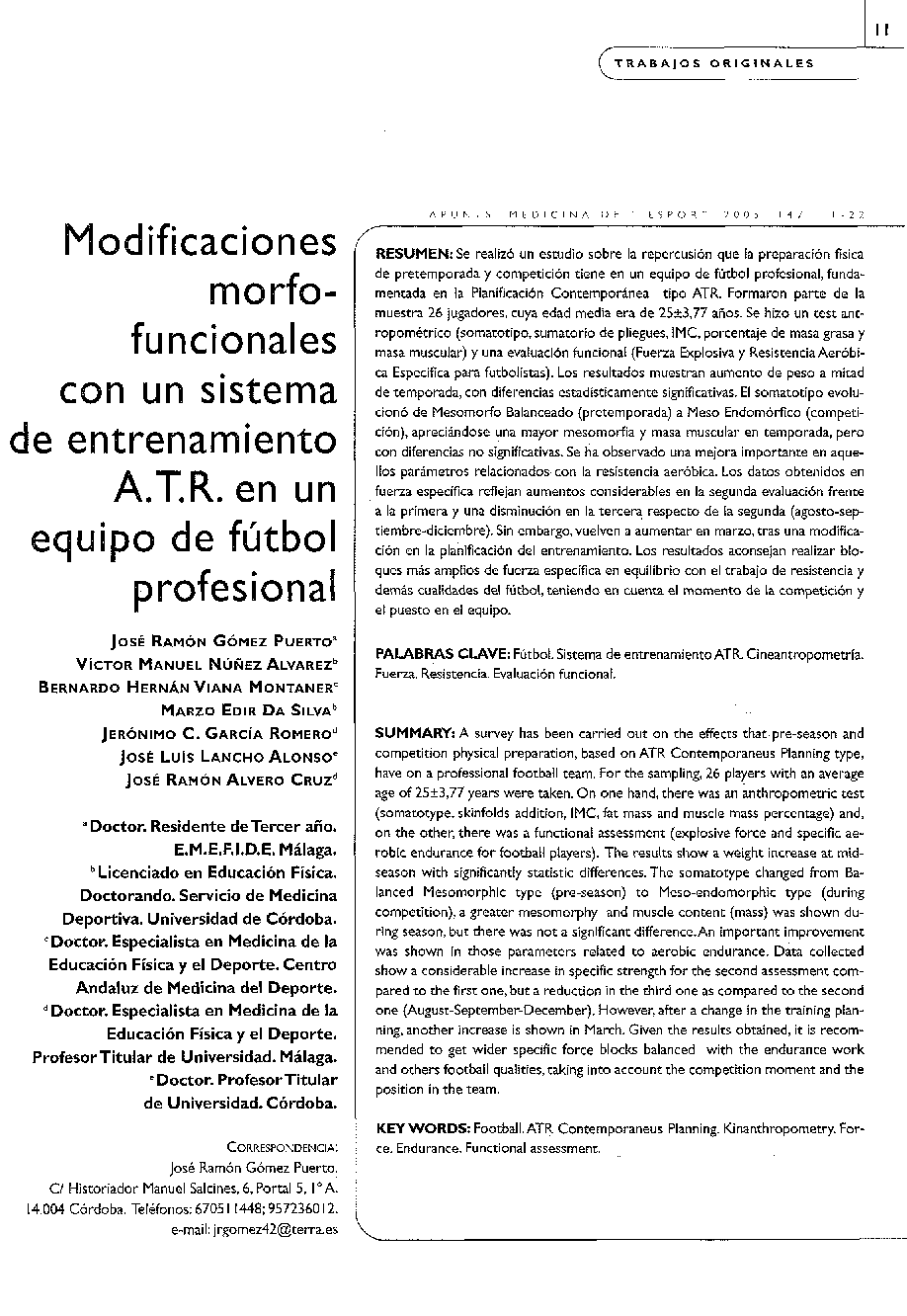 Modificaciones morfofuncionales con un sistema de entrenamiento A.T.R. en un equipo de fútbol profesional