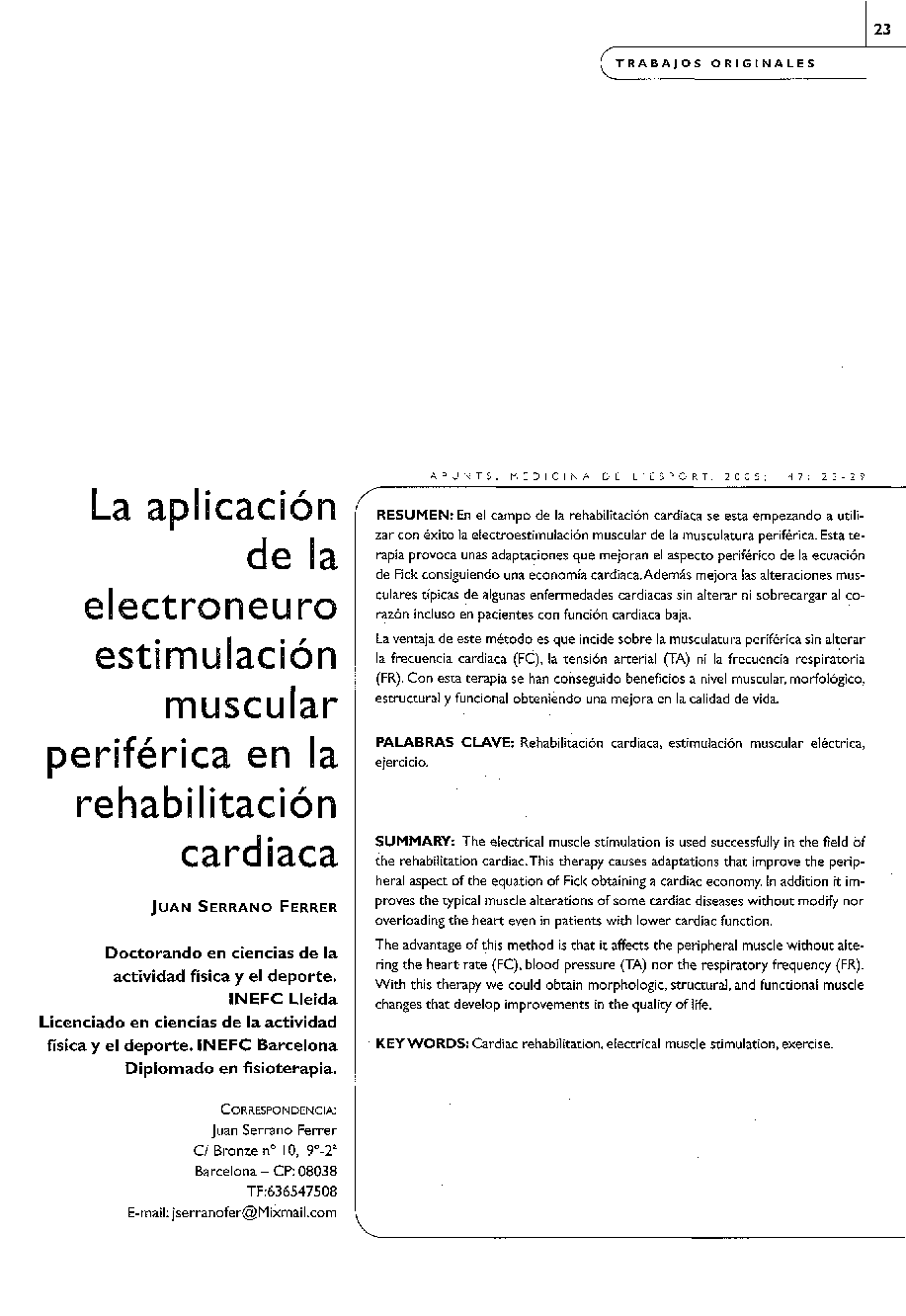 La aplicación de la electroneuro estimulación muscular periférica en la rehabilitación cardiaca