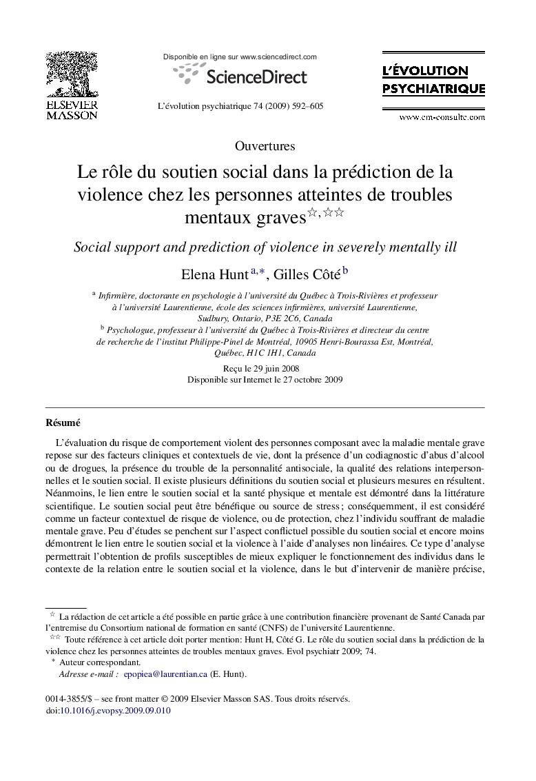 Le rôle du soutien social dans la prédiction de la violence chez les personnes atteintes de troubles mentaux graves 