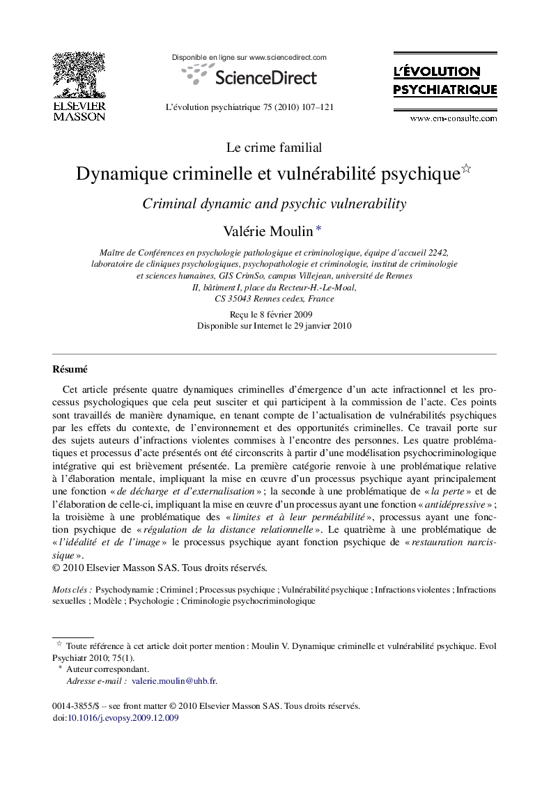 Dynamique criminelle et vulnérabilité psychique 