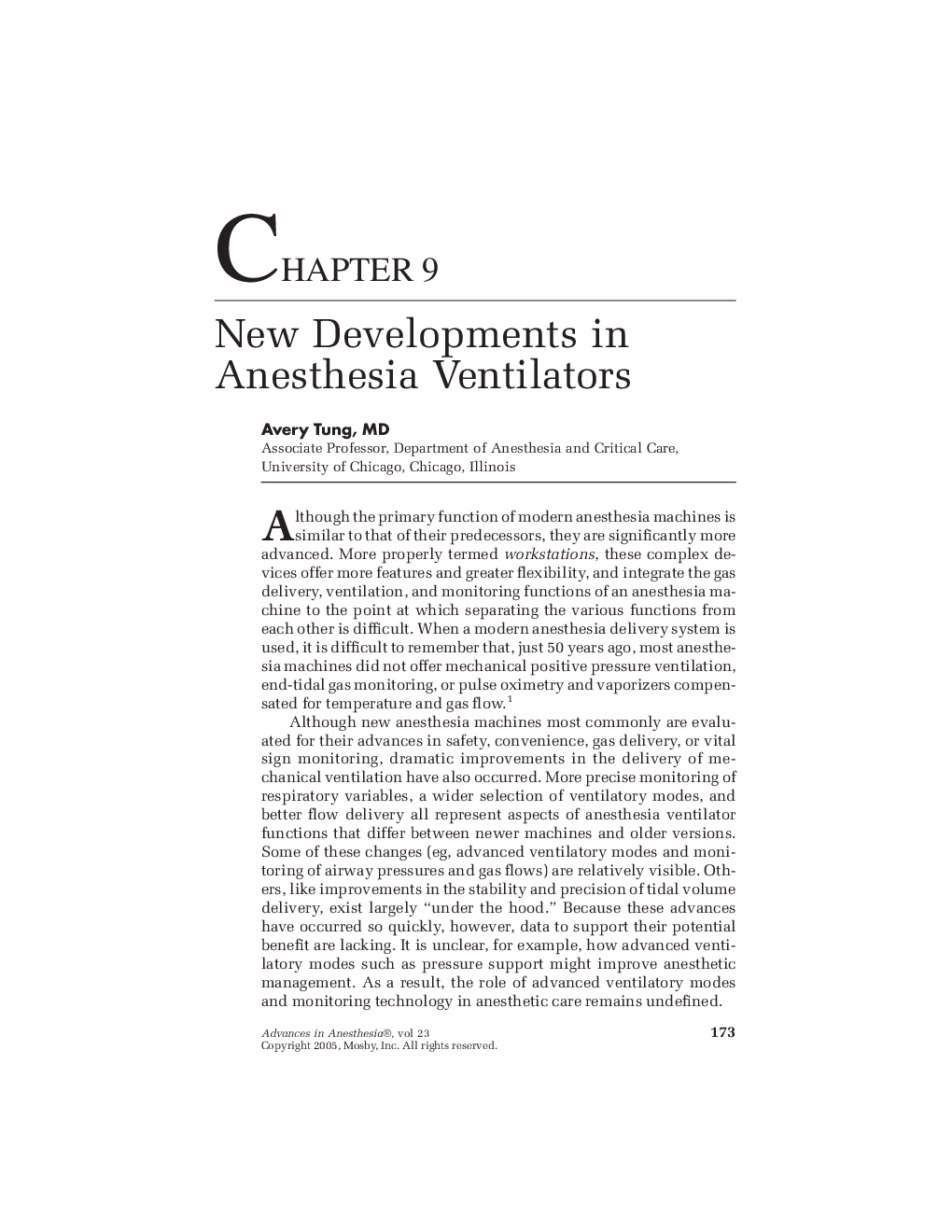 New Developments in Anesthesia Ventilators