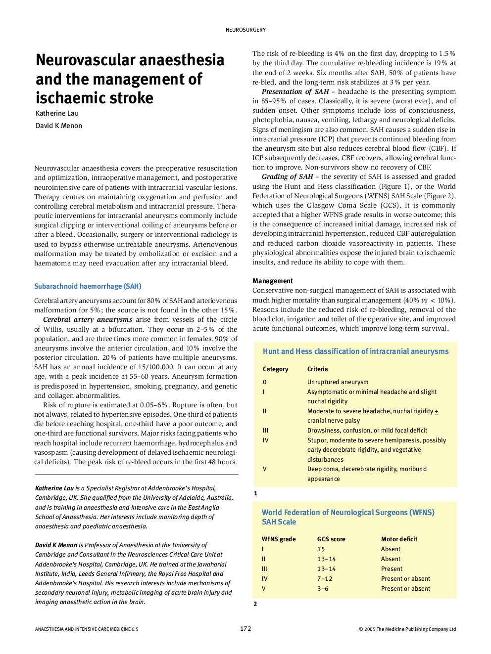 Neurovascular anaesthesia and the management of ischaemic stroke