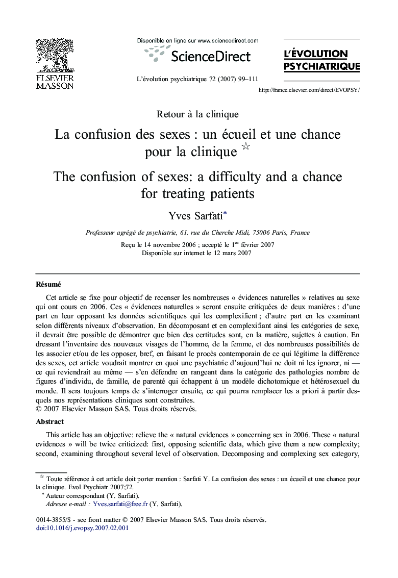 La confusion des sexes : un écueil et une chance pour la clinique 