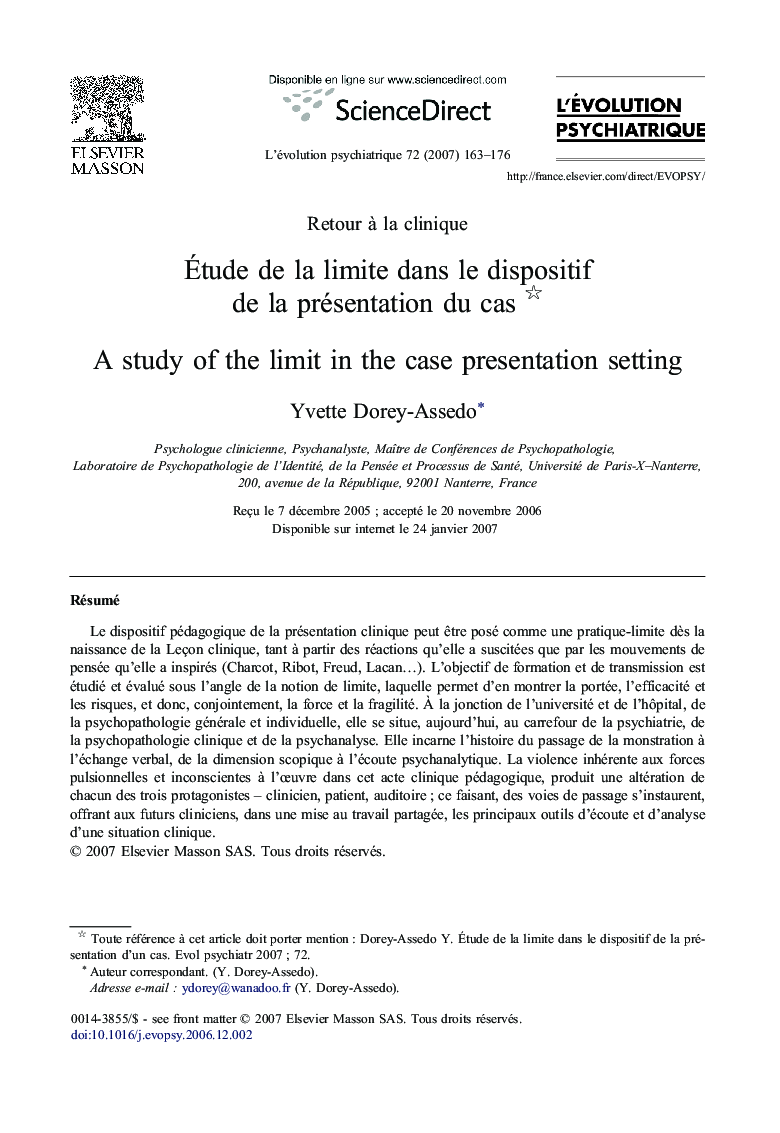 عکس صفحه اول مقاله: Ãtude de la limite dans le dispositif de la présentation du cas Ãtude de la limite dans le dispositif de la présentation du cas