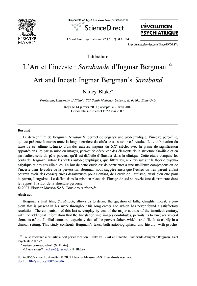 L'Art et l'inceste : Sarabande d'Ingmar Bergman 