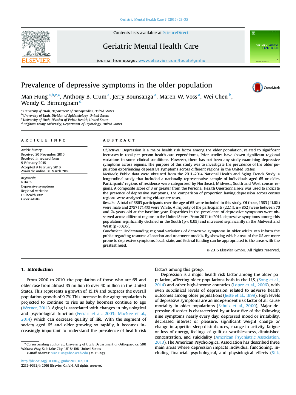 Prevalence of depressive symptoms in the older population