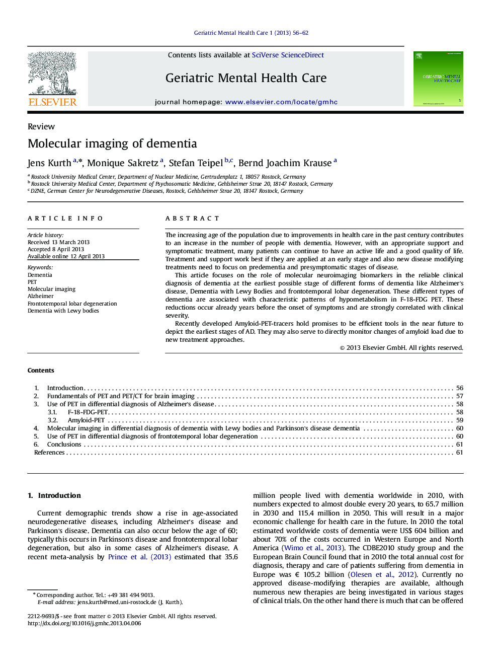 Molecular imaging of dementia