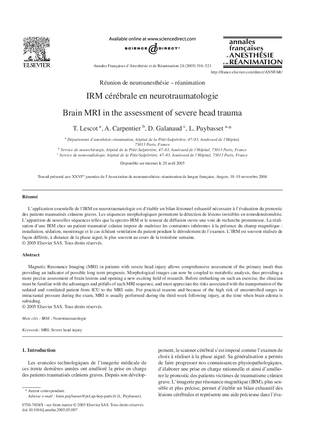 IRM cérébrale en neurotraumatologie