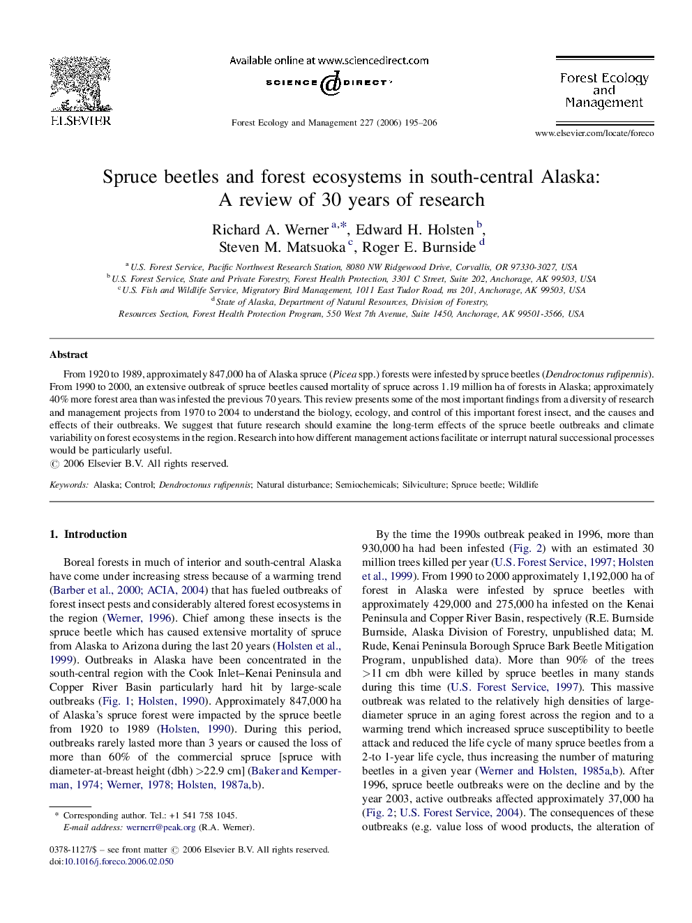 Spruce beetles and forest ecosystems in south-central Alaska: A review of 30 years of research