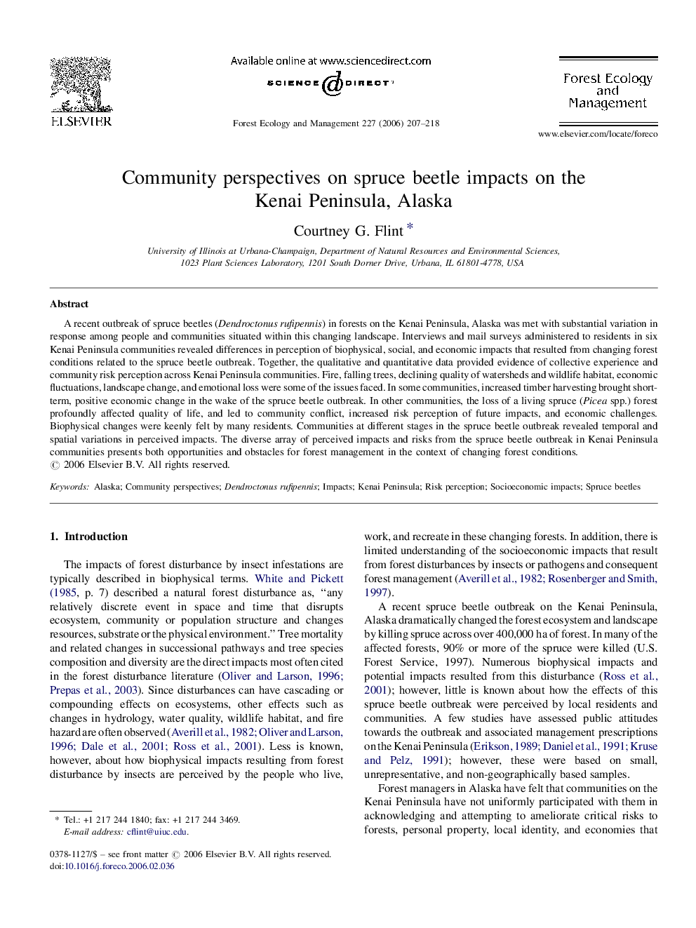 Community perspectives on spruce beetle impacts on the Kenai Peninsula, Alaska