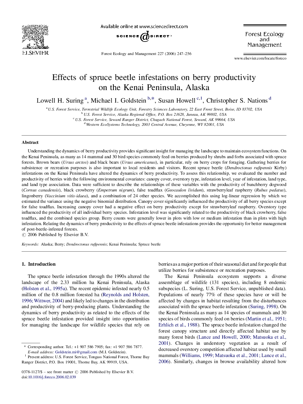 Effects of spruce beetle infestations on berry productivity on the Kenai Peninsula, Alaska