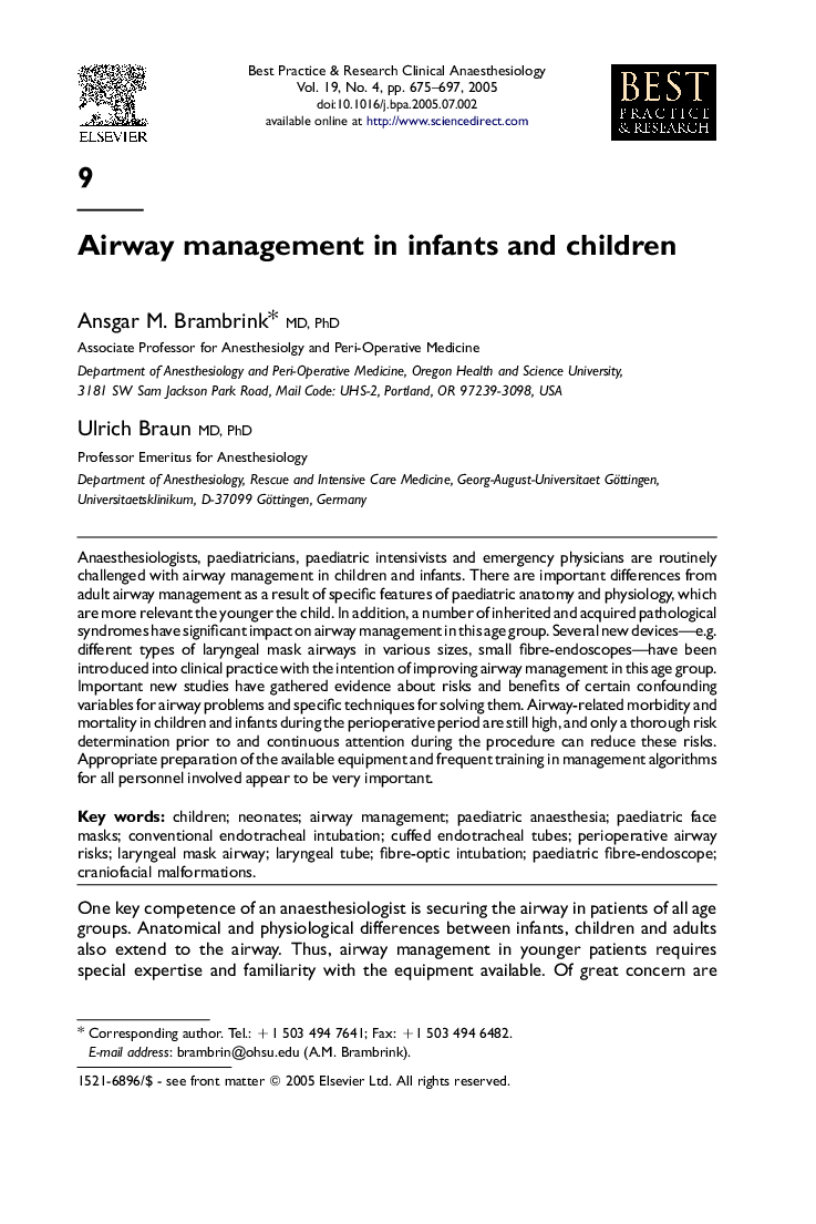 Airway management in infants and children