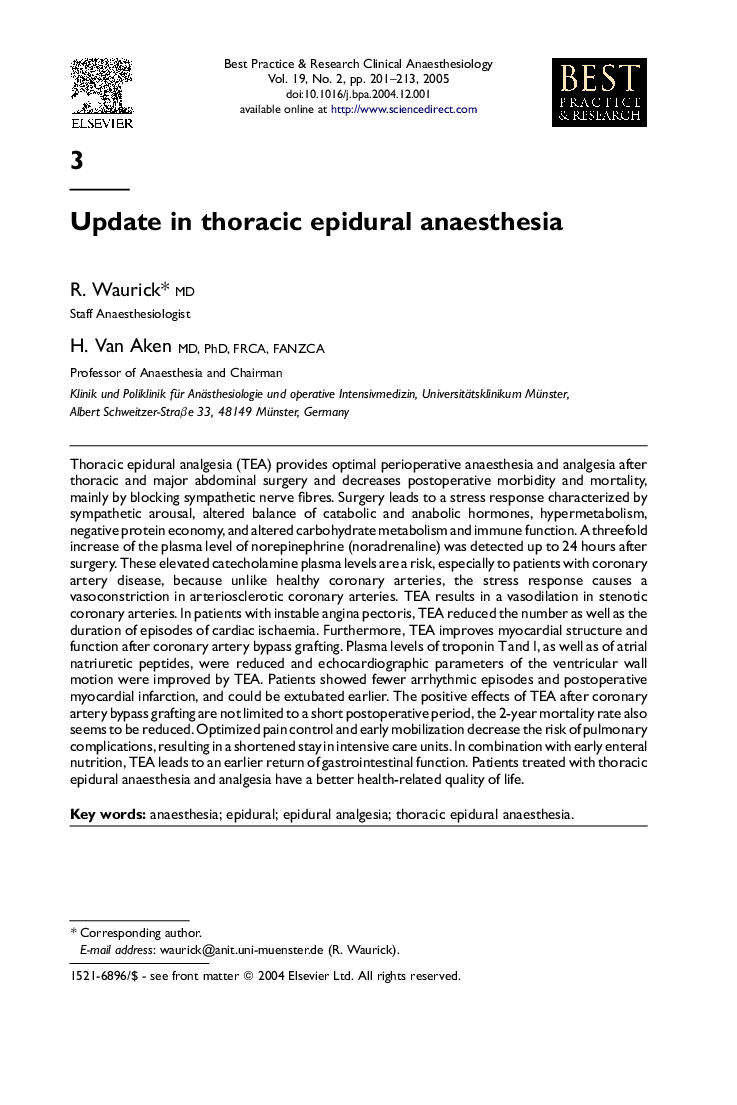 Update in thoracic epidural anaesthesia