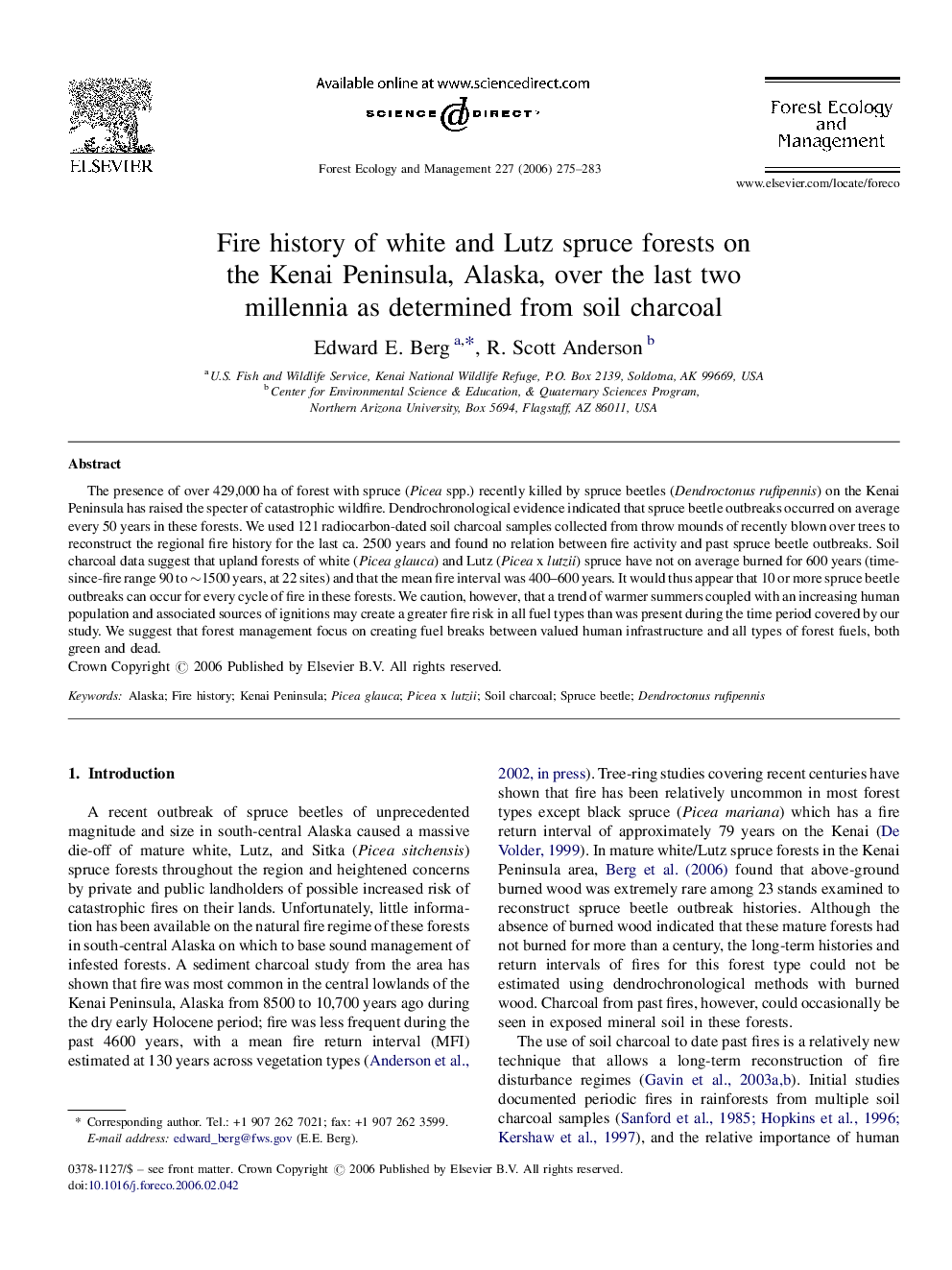 Fire history of white and Lutz spruce forests on the Kenai Peninsula, Alaska, over the last two millennia as determined from soil charcoal