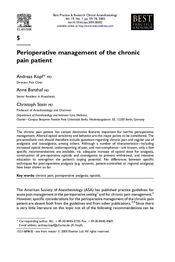 Perioperative management of the chronic pain patient