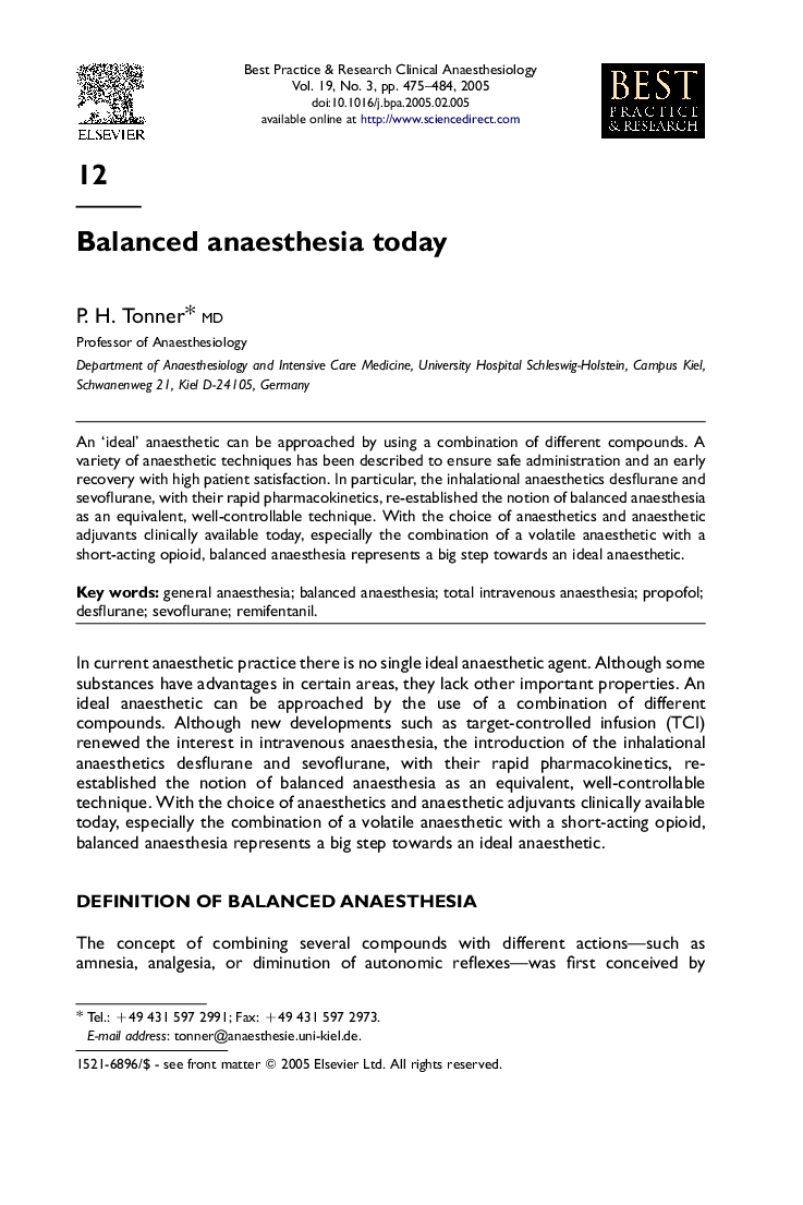 Balanced anaesthesia today