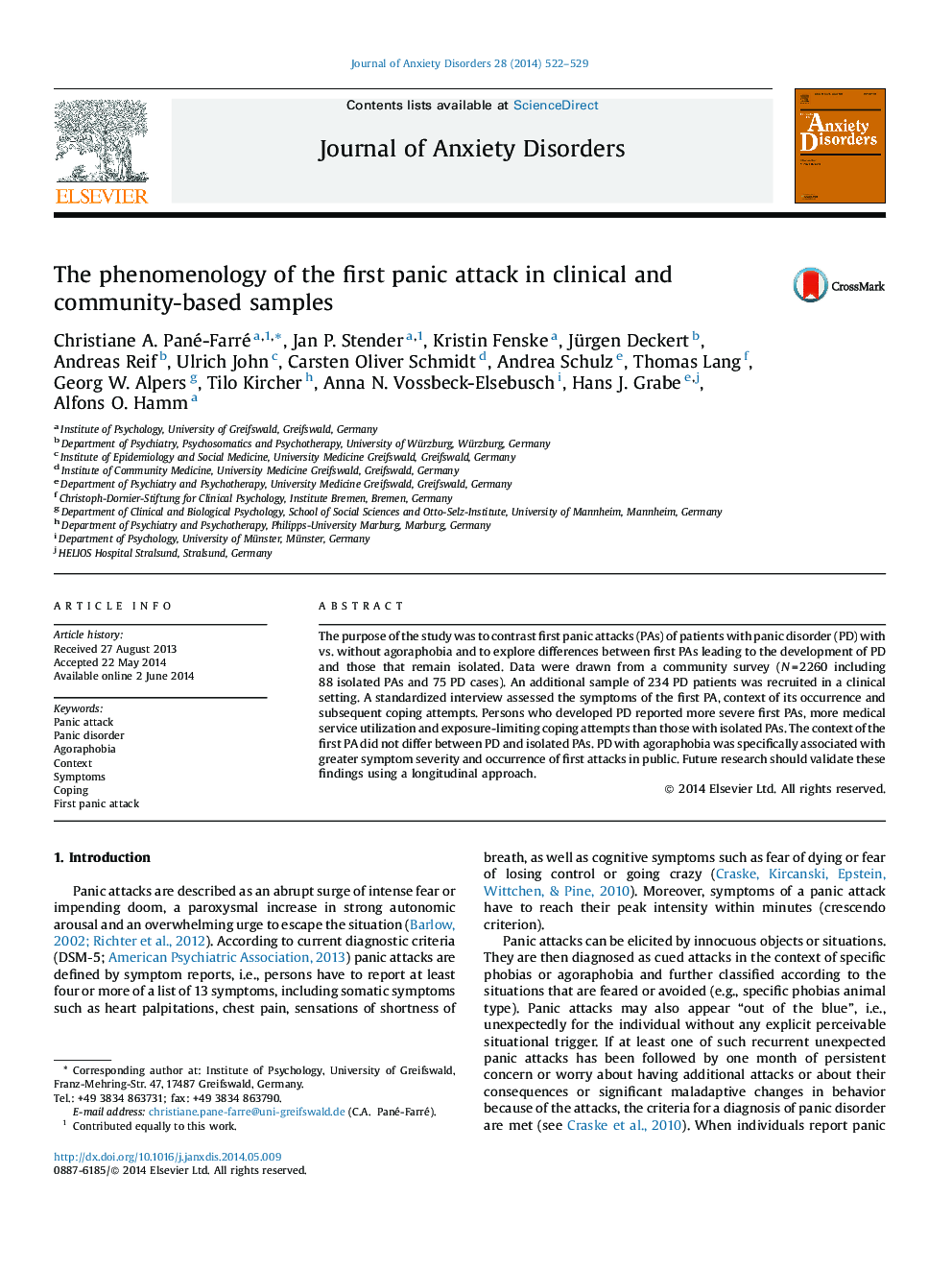 The phenomenology of the first panic attack in clinical and community-based samples