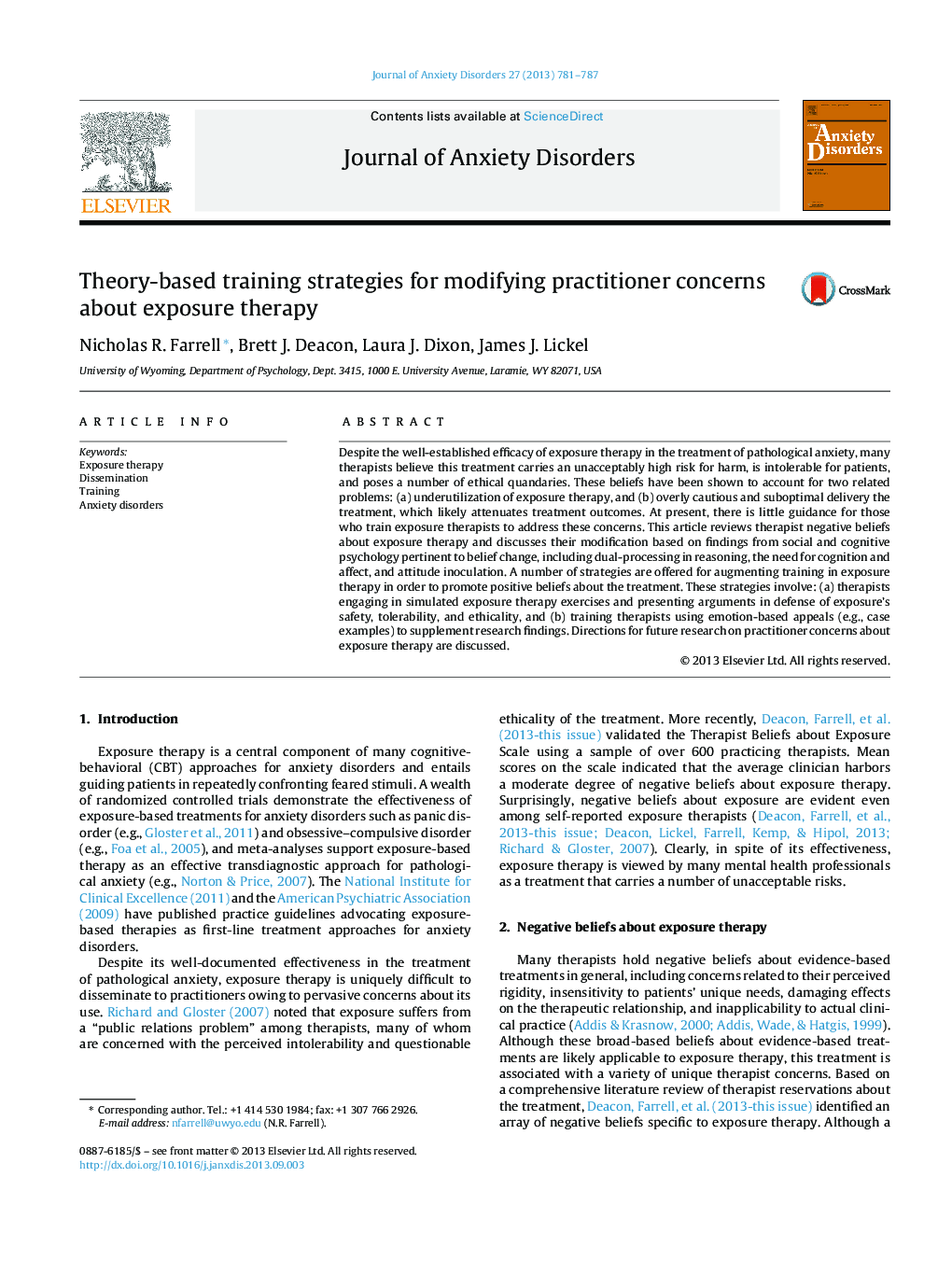 Theory-based training strategies for modifying practitioner concerns about exposure therapy