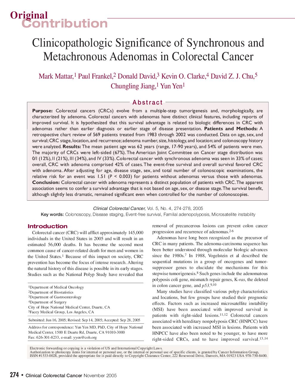 Clinicopathologic Significance of Synchronous and Metachronous Adenomas in Colorectal Cancer