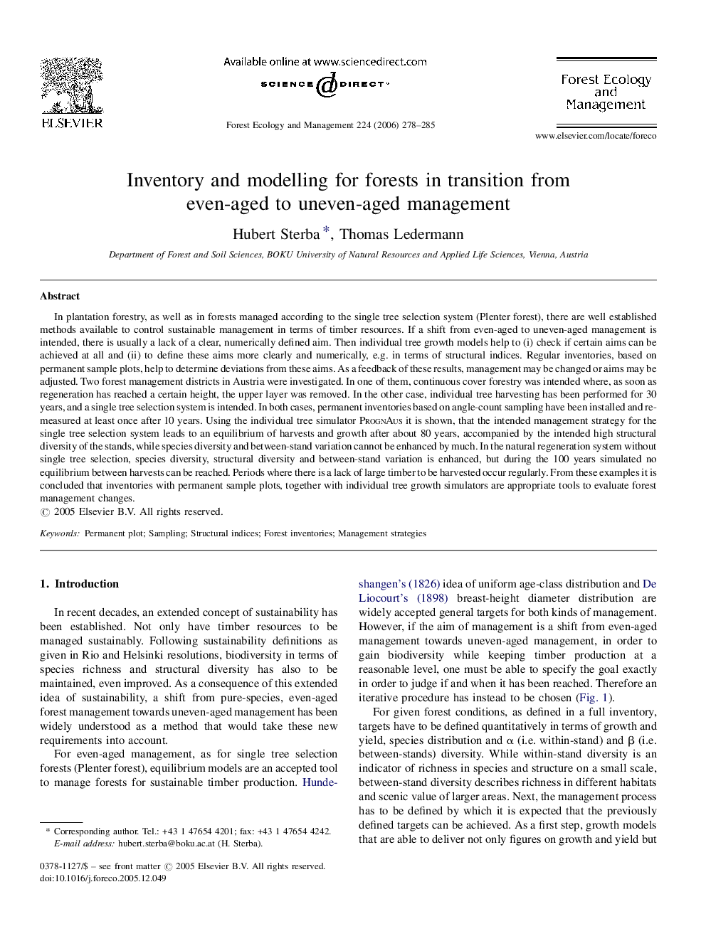 Inventory and modelling for forests in transition from even-aged to uneven-aged management