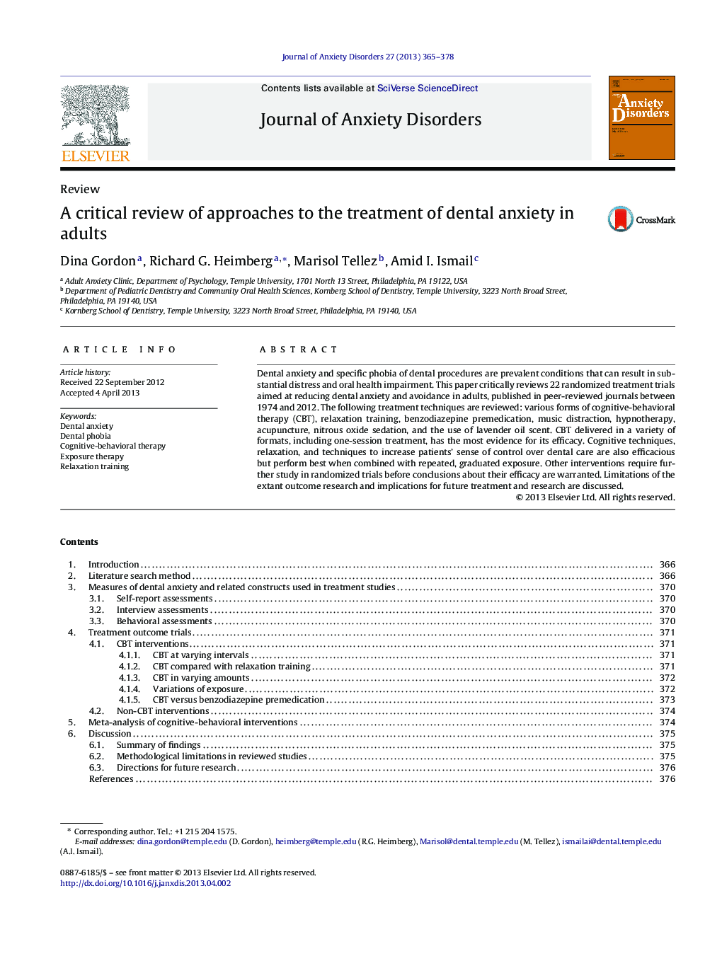 A critical review of approaches to the treatment of dental anxiety in adults