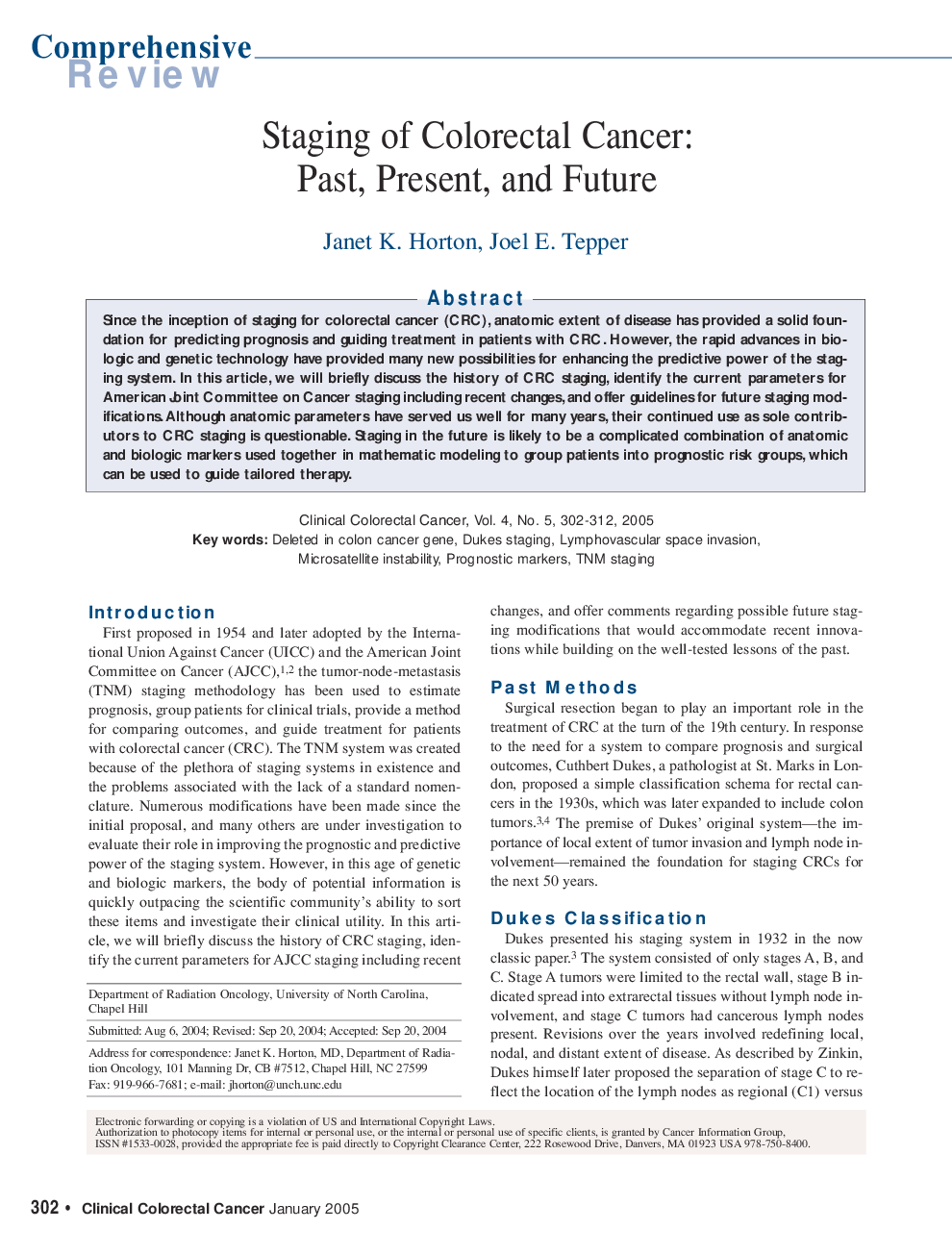 Staging of Colorectal Cancer: Past, Present, and Future