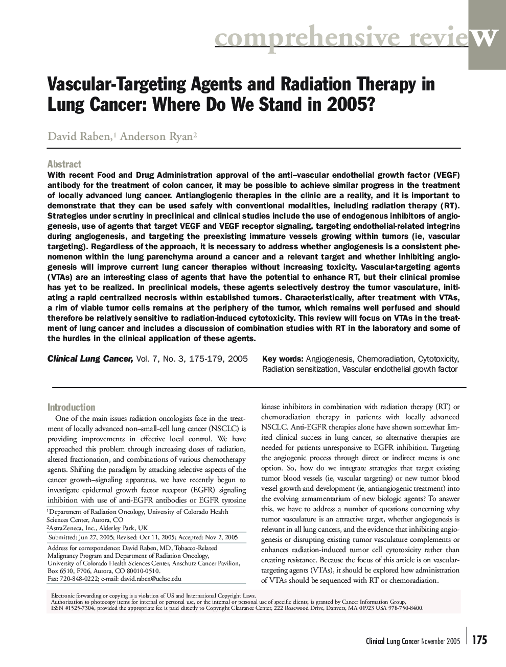 Vascular-Targeting Agents and Radiation Therapy in Lung Cancer: Where Do We Stand in 2005?