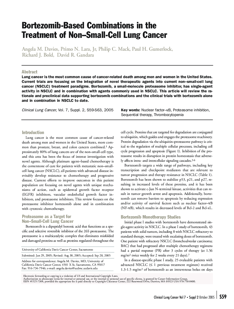 Bortezomib-Based Combinations in the Treatment of Non-Small-Cell Lung Cancer