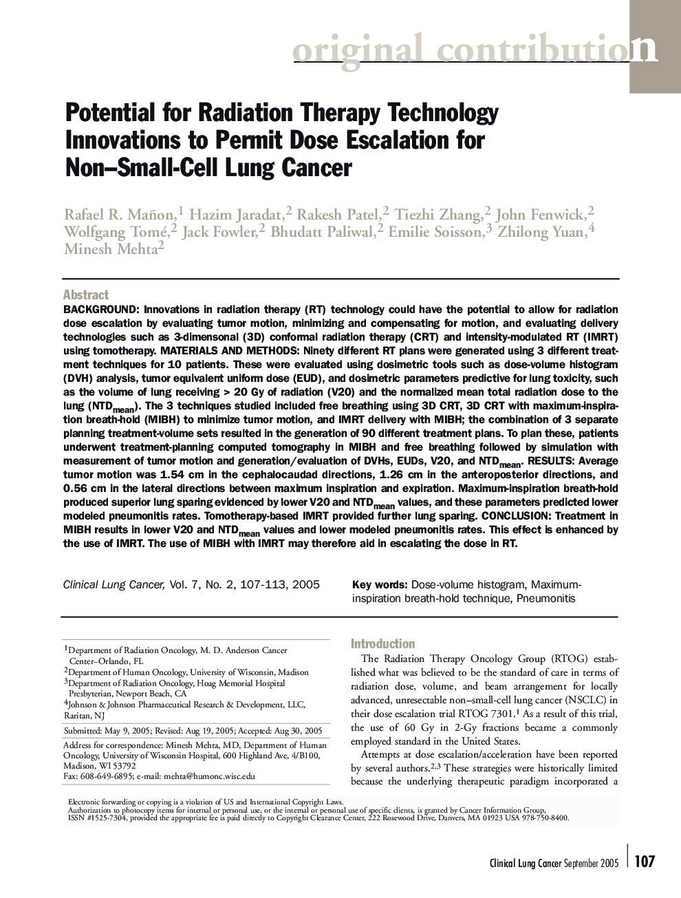 Potential for Radiation Therapy Technology Innovations to Permit Dose Escalation for Non-Small-Cell Lung Cancer