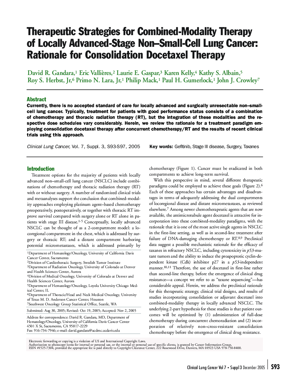 Therapeutic Strategies for Combined-Modality Therapy of Locally Advanced-Stage Non-Small-Cell Lung Cancer: Rationale for Consolidation Docetaxel Therapy