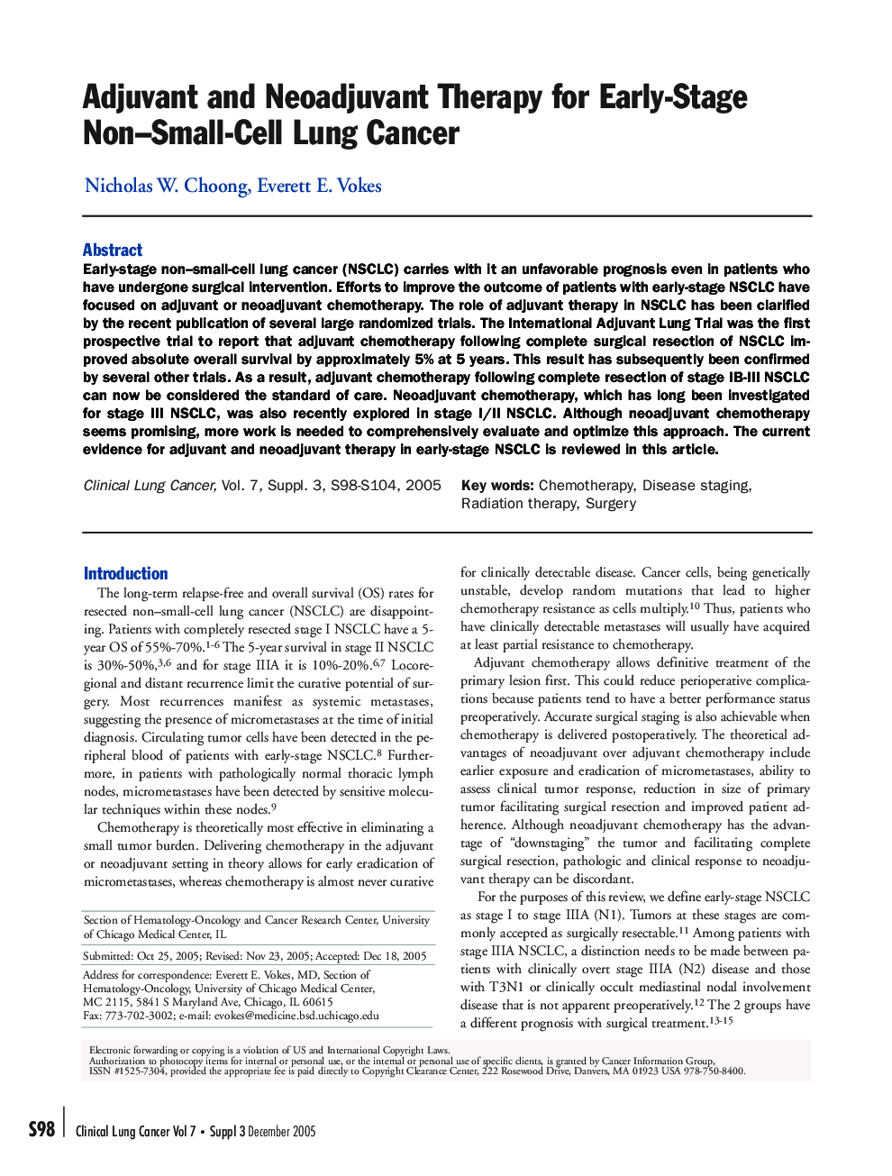 Adjuvant and Neoadjuvant Therapy for Early-Stage Non-Small-Cell Lung Cancer