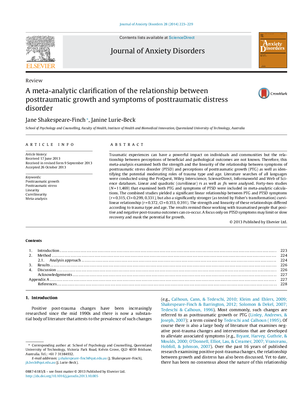 A meta-analytic clarification of the relationship between posttraumatic growth and symptoms of posttraumatic distress disorder