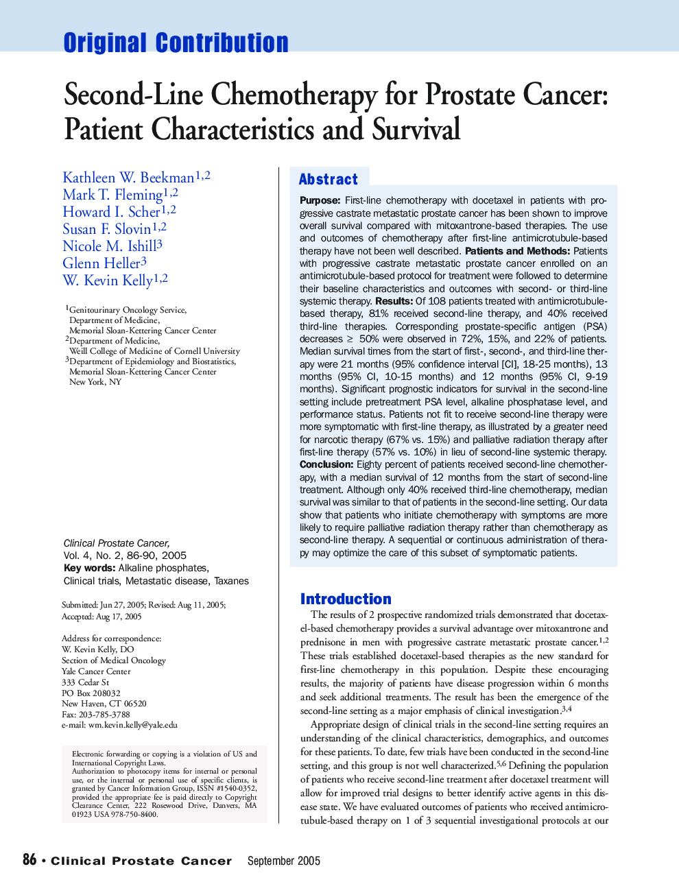 Second-Line Chemotherapy for Prostate Cancer: Patient Characteristics and Survival